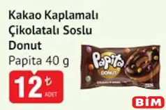 PAPİTA KAKAO KAPLAMALI ÇİKOLATALI SOSLU DONUT 40 G fiyat ve kampanya bilgisi